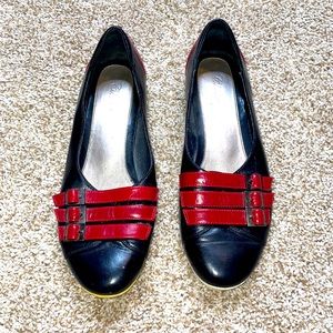 Black and red leather flats
